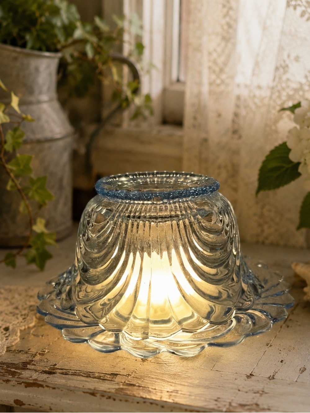 Cambridge Caprice Ice Blue Condiment Set Styled as Fairy Lamp